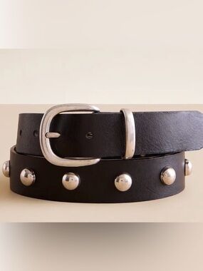 Brown Leather Studded Women’s Belt with Silver Buckle